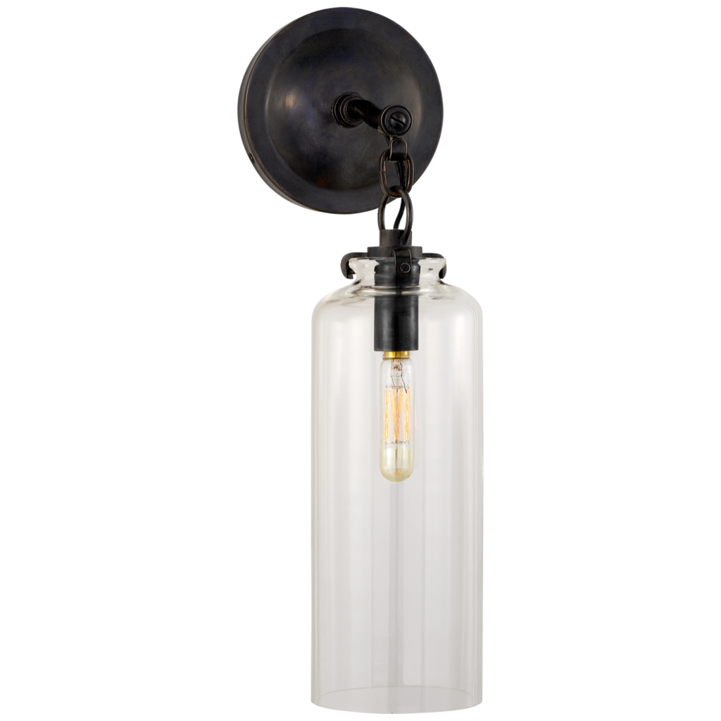 Katie Small Cylinder Sconce - Bronze, Clear Glass 